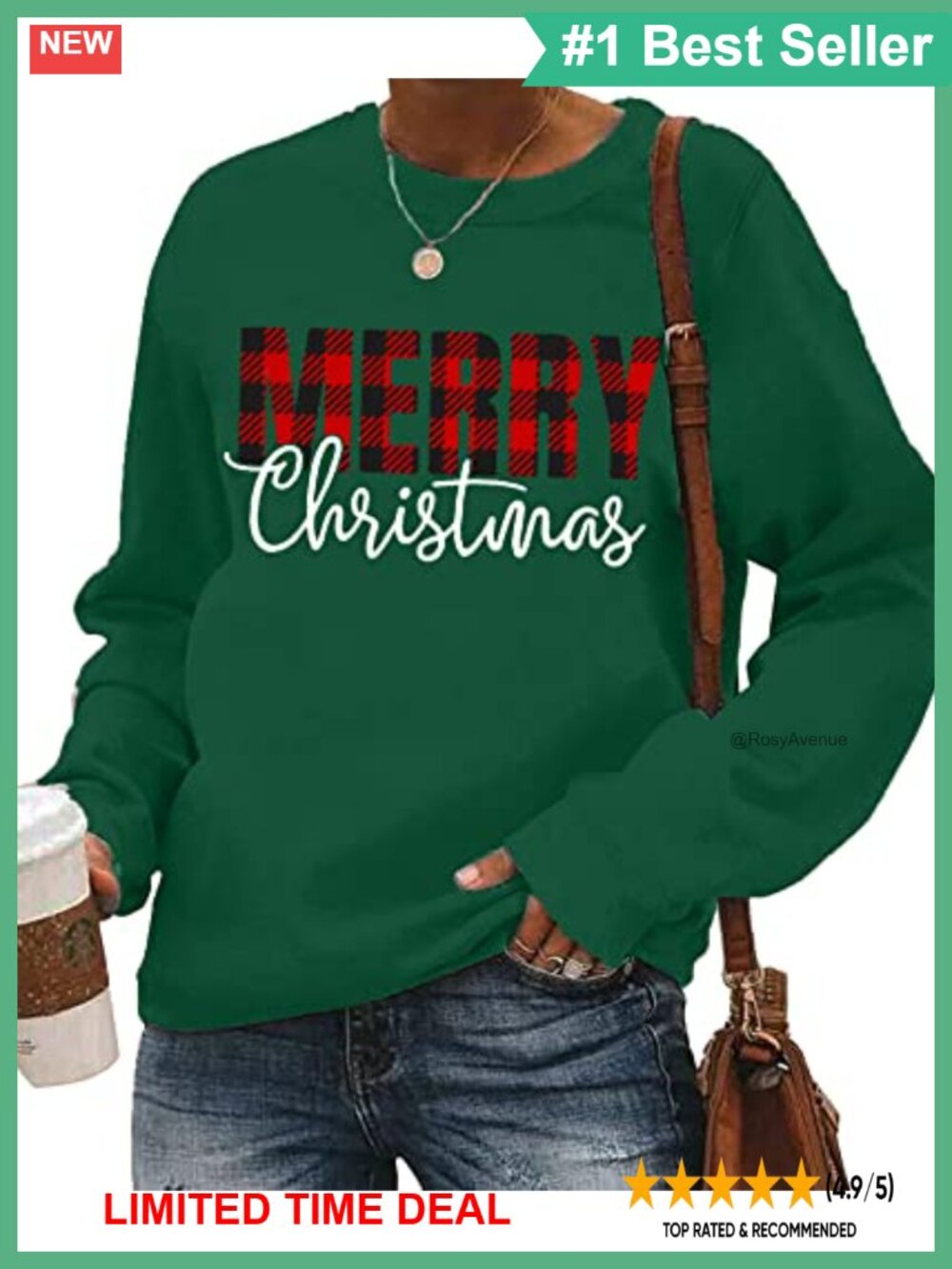 Merry Christmas Plaid Pullover Sweatshirt Womens Long Sleeve Holiday Graphic Tee